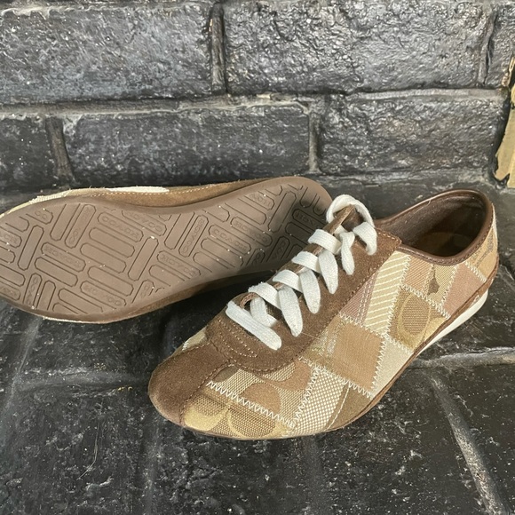 Coach Tidy sneakers brown and gold patchwork size7 - Picture 5 of 5
